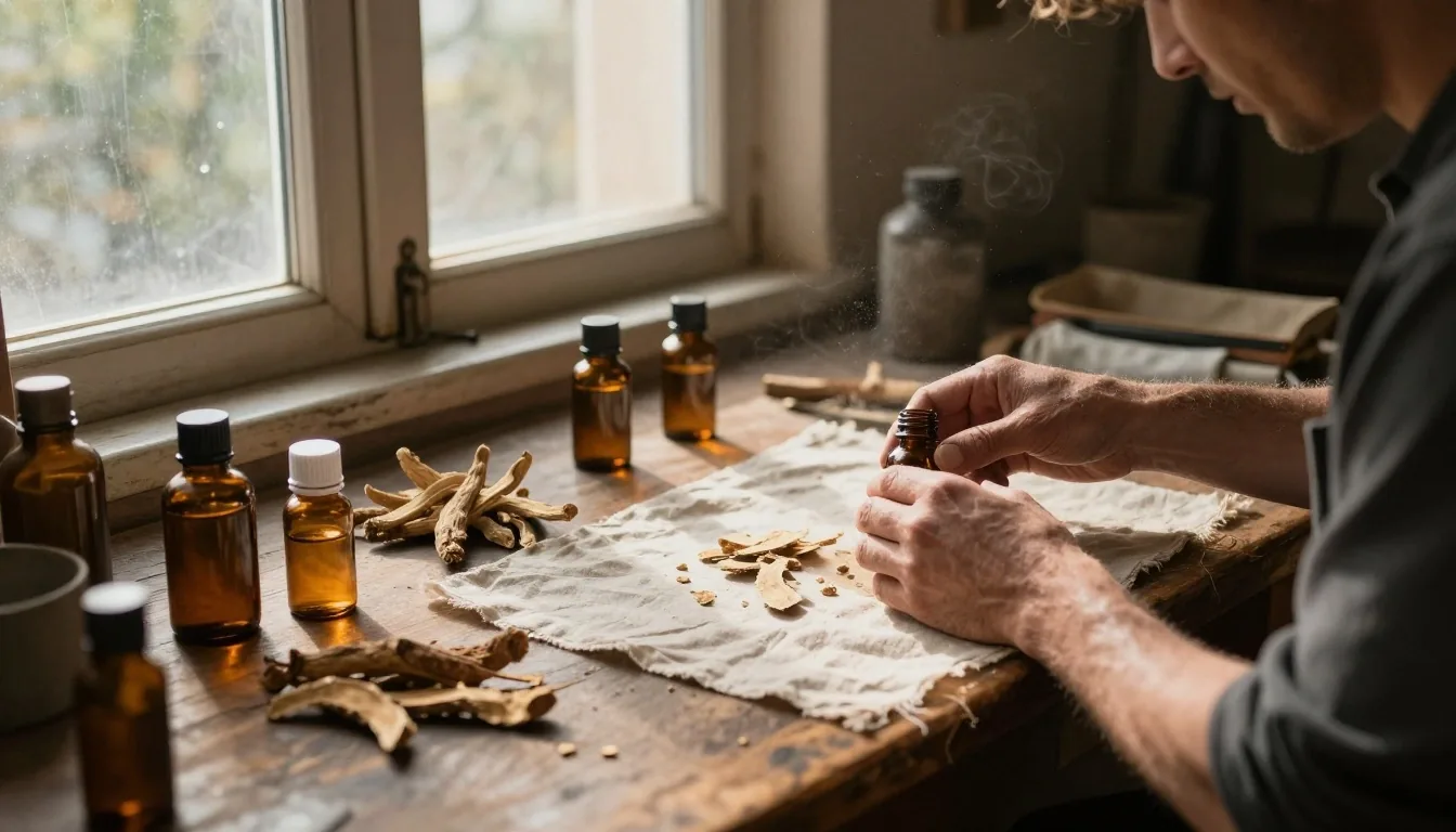 Atelier de presse à l'heure dorée avec typographie en bois sur un plateau