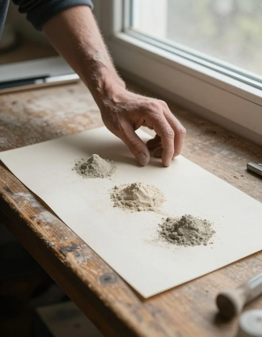 Poudres de minéraux disposées sur une feuille de papier mat